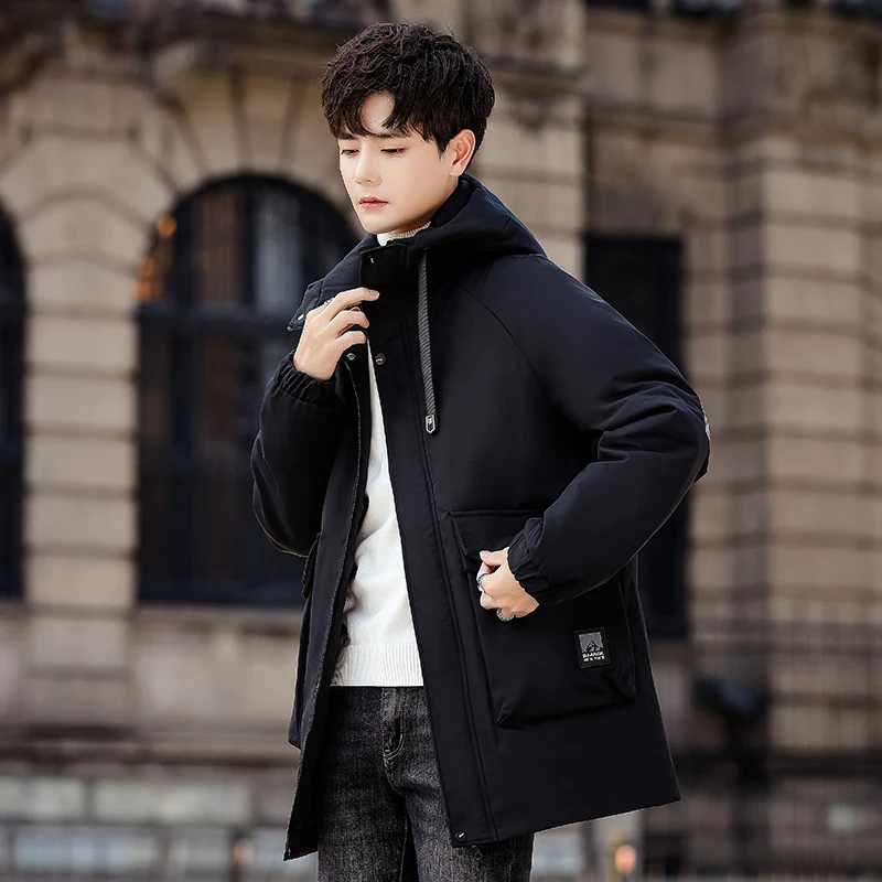 High Quality 2023 Autumn Winter Men's Mid Length Cotton-Padded Jackets Streetwear Thick Long Down Coat Plus Size 4XL Warm Parkas