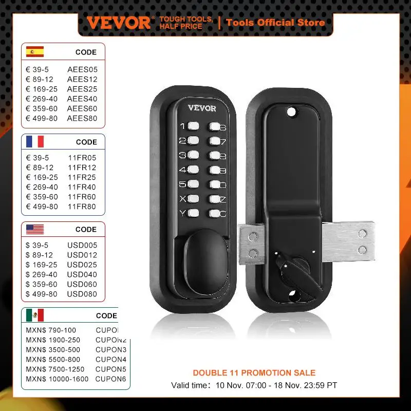 Door lock,password lock VEVOR mechanical keyless entry door lock 14 digit keypad surface-mounted latch