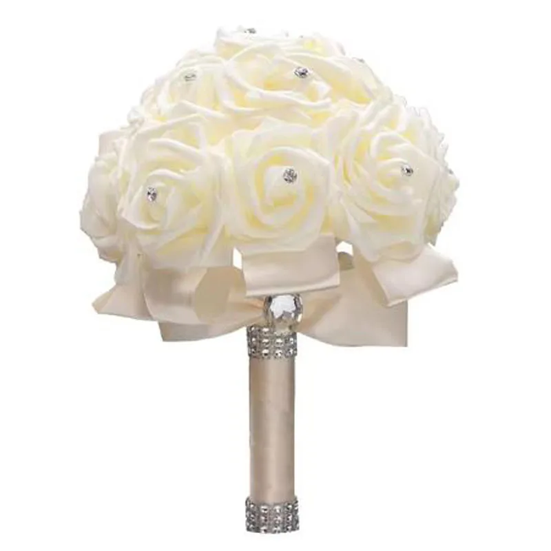 White Bouquet Bride Bridesmaids With Diamond Artificial Roses For Wedding Parties