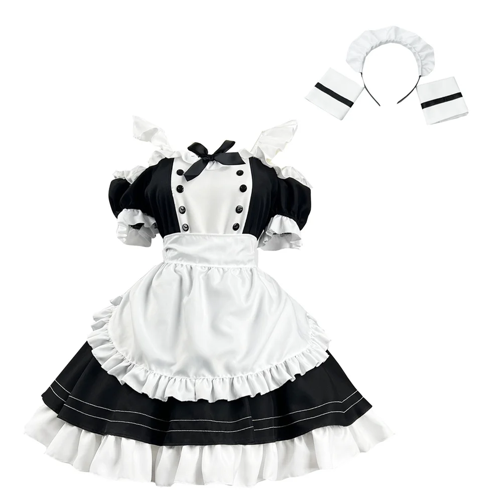 

Cat Maid Apron Outfit for Women Off Shoulder Backless Ruffles Sweet Lolita Dress