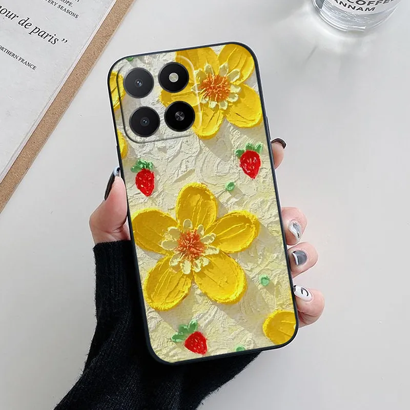 Black Cute Flowers Soft TPU Silicone Shockproof Phone Case Cover