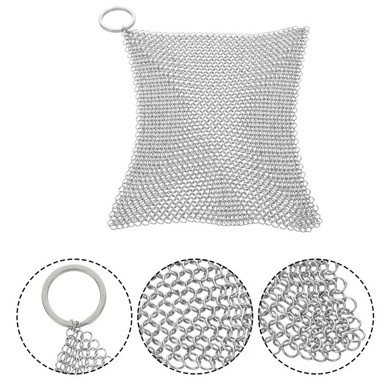 Kitchen Cleaning Ring Stainless Steel Cleaner Chainmail Scrubber Accessories Reusable Washing Net Cleaning Tool for Home 10x10cm