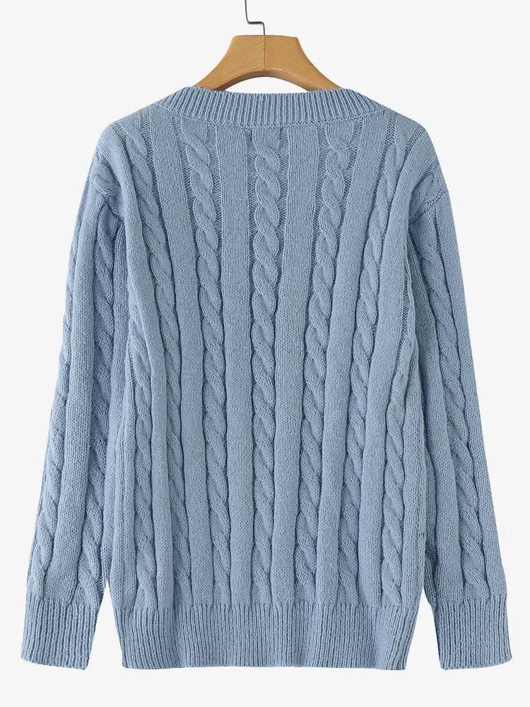 VONDA Autumn Long Sleeve Knitted Sweaters Round Neck Causal Solid Warm Pullovers 2024 Commute Or Holiday And Leisure Jumpers 2