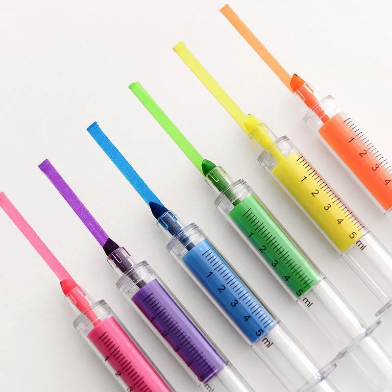 6PCS Novelty Highlighter Pen Set Fluorescent Color Syringe Marker Liner Office School Supplies