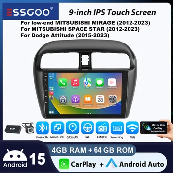 Autoestéreo ESSGOO Android 15 9" 4+64 GB para Mitsubishi Mirage/Mitsubishi Space Star/Dodge Attitude CarPlay Navegación GPS Bluetooth WiFi RDS FM 2+32 GB CANBUS Mirror Link Control de Volante Android Auto 1