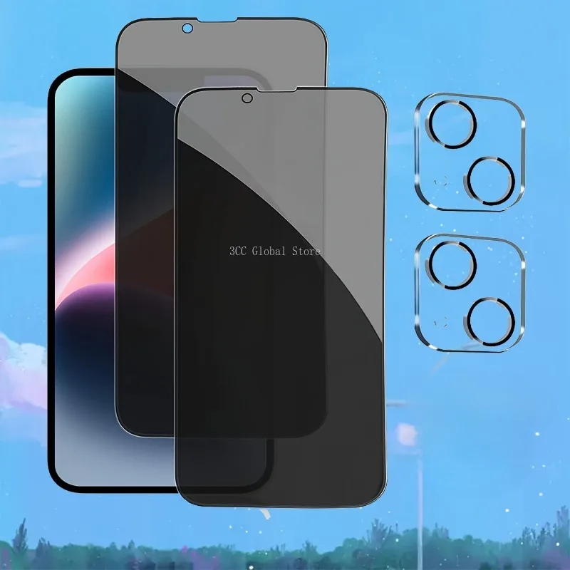 

4 в 1 противошпионское закаленное стекло для IPhone 11 Pro Max 14 Pro 12 13 Mini Защита экрана для IPhone 15 7 8 Plus X XR XS Max стекло