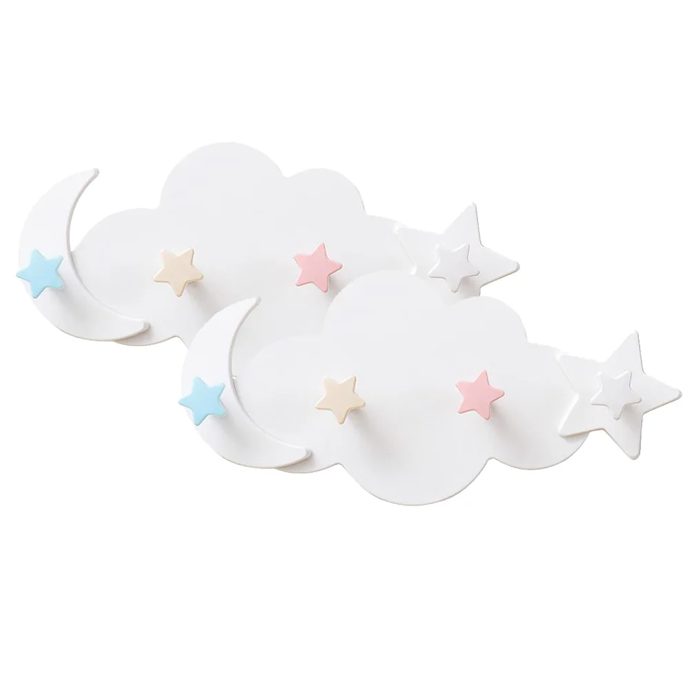 

2pcs Lovely Cloud Moon Star Shaped Hooks Adhesive Towel Rack Moon Decors (White)