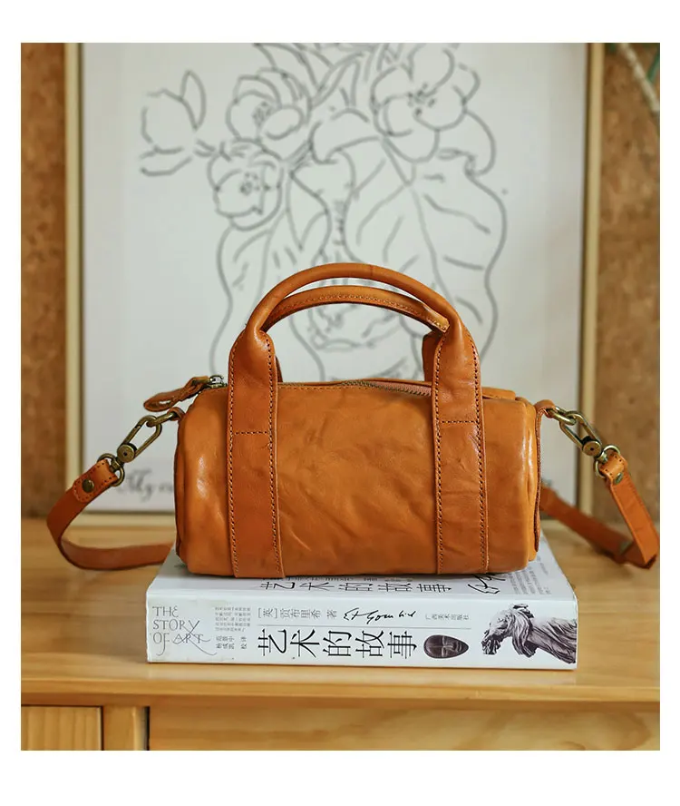 Einfache Vintage-Handtasche aus pflanzlich gegerbtem Rindsleder für Damen, kleine Freizeittasche für Outdoor-Partys, niedliche Umhängetasche aus echtem Leder – Detail 12