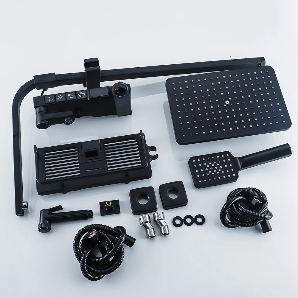 Long Spout Shower Faucet Set Rainfall Display Thermostatic Bathtub Tap Bathroom Shelf Water Flow Produces Electricity