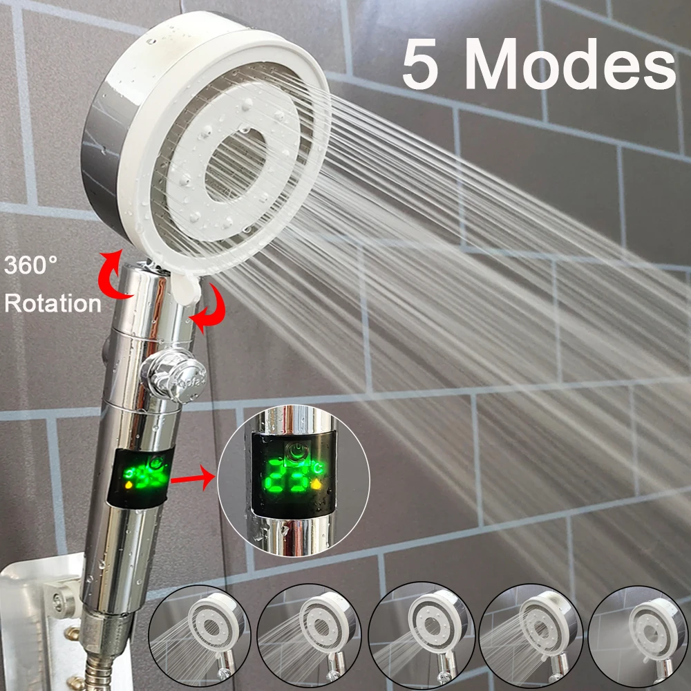 Digital Temperature Display Shower Head 5 Modes High Pressure