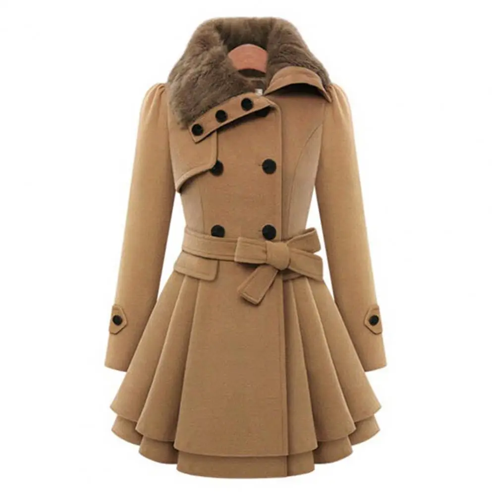 Women Winter Coat Thick Midi Length Double Breasted Autumn Winter Korean A-line Loose Hem Tight Waist Lady Dress Jackets