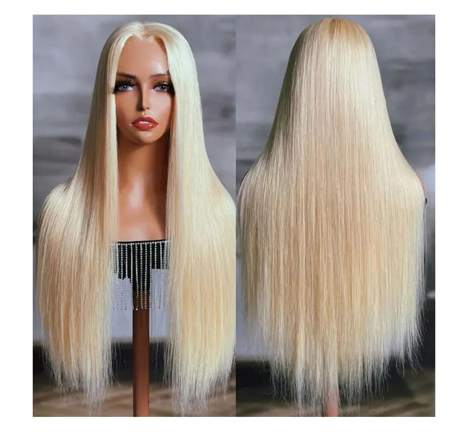 16–38 Zoll blonde 5 x 5 leimlose Perücke, Echthaar, bereit zum Tragen, knochengerade, 613 Blonde, gefärbte Perücken, Spitzenverschluss-Perücke – Detail 8
