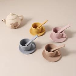 Premium Silicone Tea Set Toy for Toddlers - Educational Role Play and Gift (Beige set)