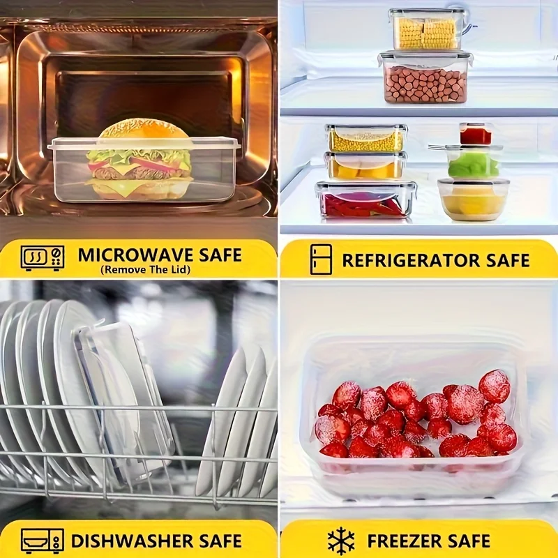 4 Piece Food Storage Containers Set with Easy Snap Lids 4 Lids 4 Containers Airtight Plastic Containers for Pantry