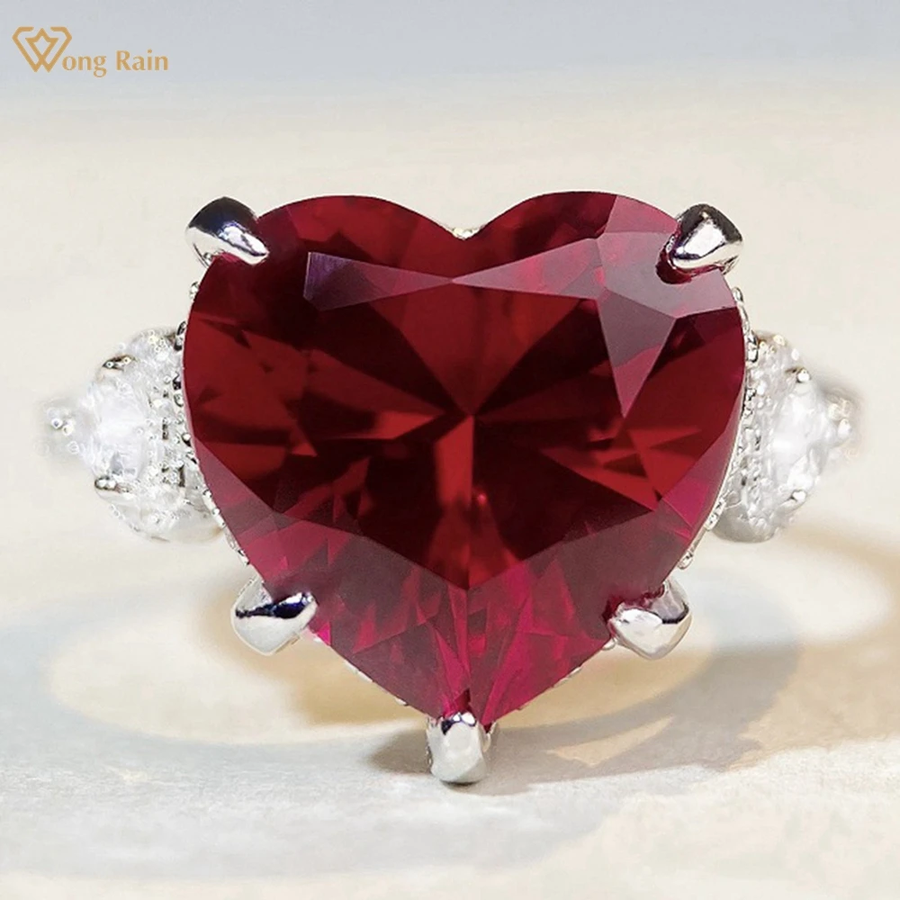 

Wong Rain 100% 925 Sterling Silver Heart Lab Ruby High Carbon Diamonds Gemstone Wedding Party Jewelry Ring For Women Wholesale