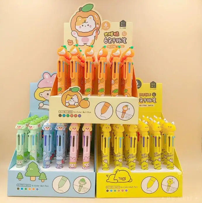 

36 pcs/lot Creative Animal Girl 6 Colors Ballpoint Pen Cute Press Ballpoint pen School Office Writing Supplies Stationery Gift