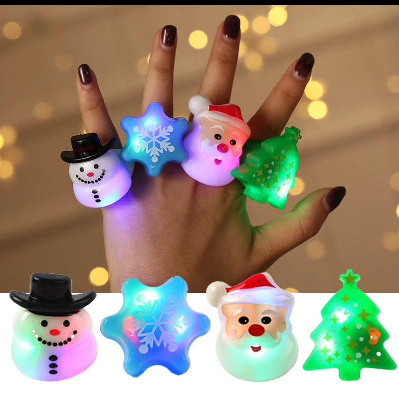 

Party Finger Lights Glowing Rings Christms Party Flash Finger lamp Snowflake Xmas Tree Snowman Ring Children Gifts Finger Toys