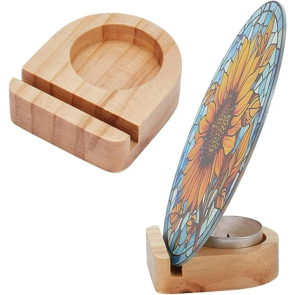2 Pcs Wooden Glass Display Stands with Candle Holder 2.75x2.36 Inch Arch Wooden Pedestal Wood Base Stand for Glass Display Party