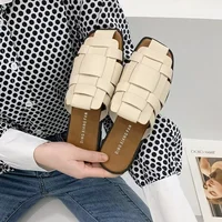 Leather Shoes for Women Low Heel Sandals Mules Slides Outside Woman Slippers Round Toe Flat Designer Natural Skin B Trend Eva F - Image 2