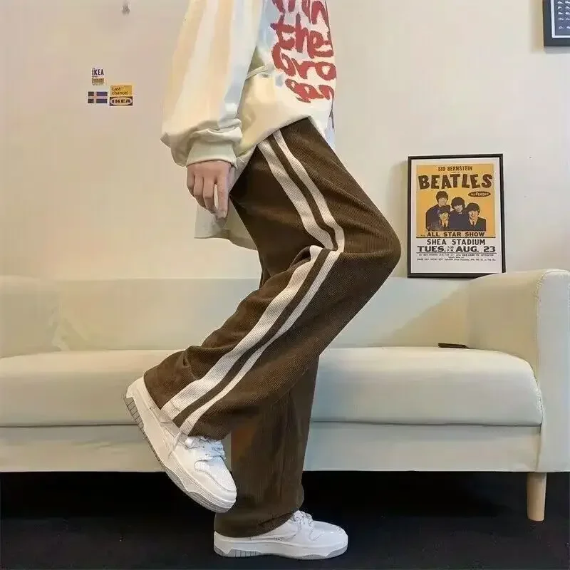 Contrast striped corduroy sweatpants for men 2024 new autumn trendy versatile loose straight casual pants for men men pants y2k
