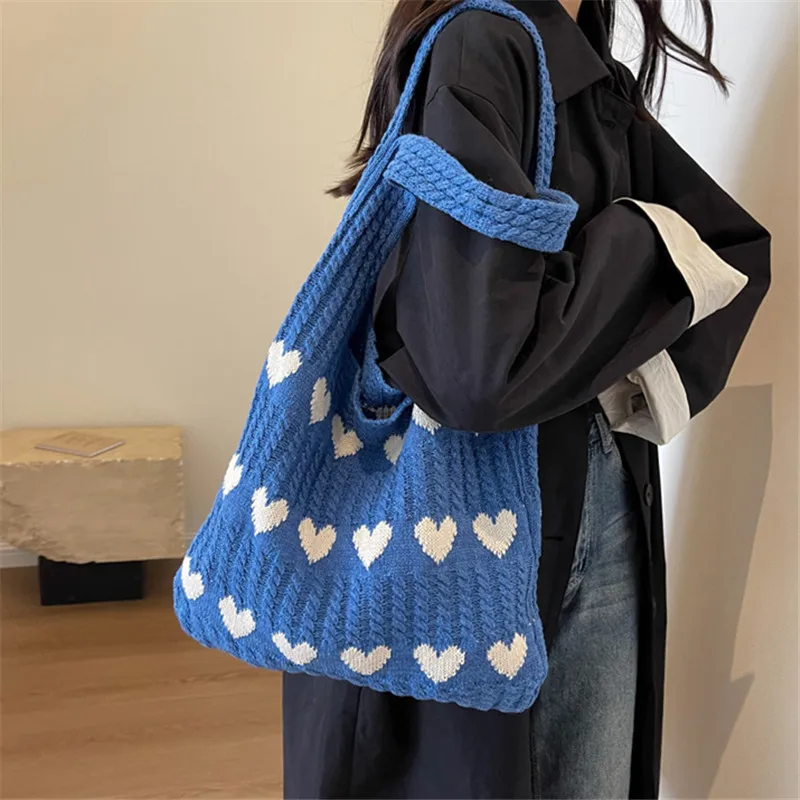 1PC New Knitted Bag Women's Summer Handmade Woolen Knitted Underarm Knitted Bag Love Shoulder Bag