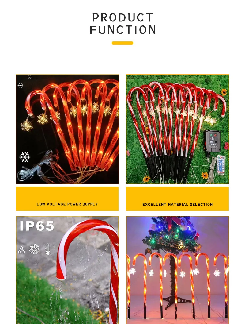 Description Picture 3 of itemSolar Christmas Crutch Lights Waterproof Garden Lawn Path Decor LED Candy Crutch Stake Lamp For Garden Lawn Holiday Lighting
