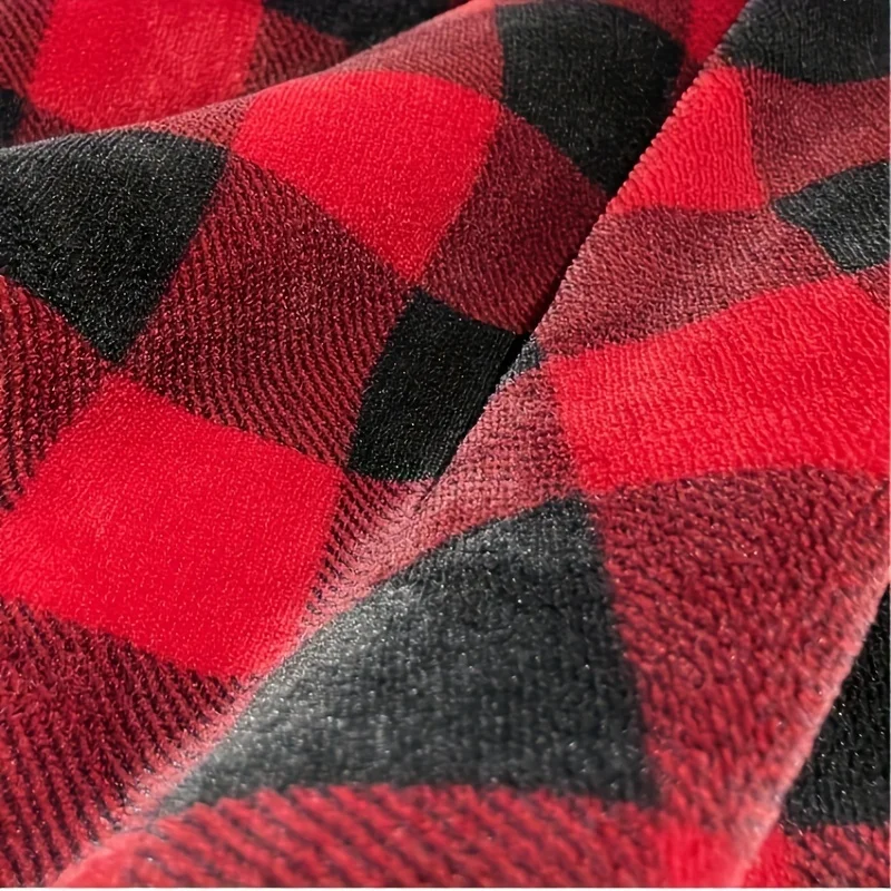 Classic Ren And Black Checkered Sherpa Blanket Soft Warm Throw Blanket Nap Blanket For Couch Sofa Office Camping Travel Blanket