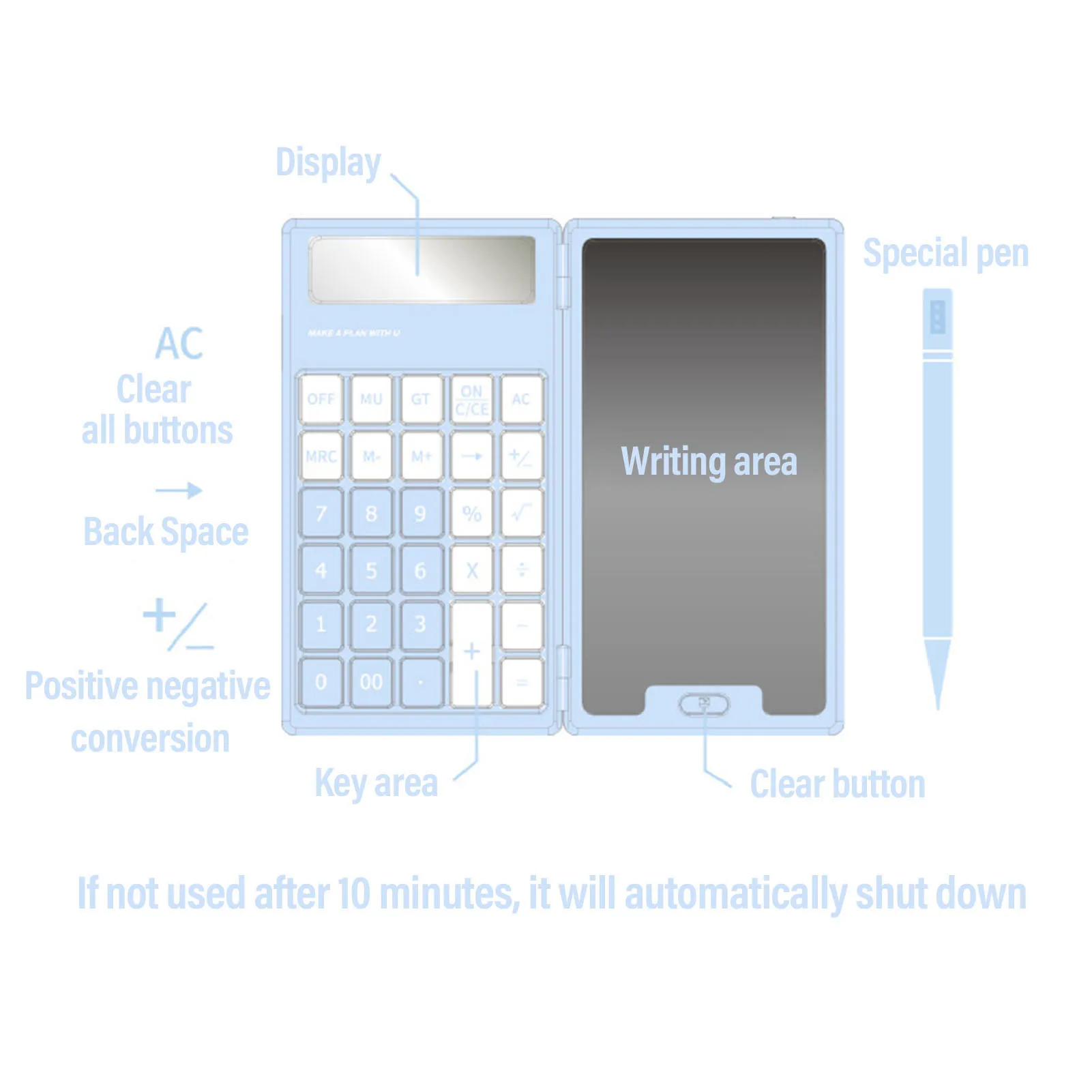 Handwritten Calculator LCD Screen Notepad 12 Big Buttons Portable Calculator for Business School Home Work Space LCD Calculator