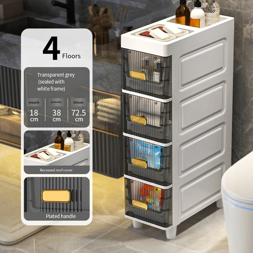 Narrow Toilet Storage Cabinet 4/5 Tier Waterproof Closestool Crevice Rack Narrow Organizer Rack Shelves Restroom Storage Cabinet