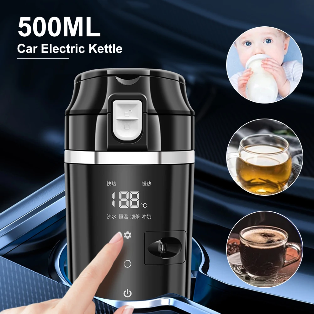 Bollitore Elettrico Per Auto Portatile Da 500Ml 12/24V Tazza Riscaldante Con Display Lcd 4 Modalità Bollitore Per Caffè Caldaia Per Acqua Calda Tazza 