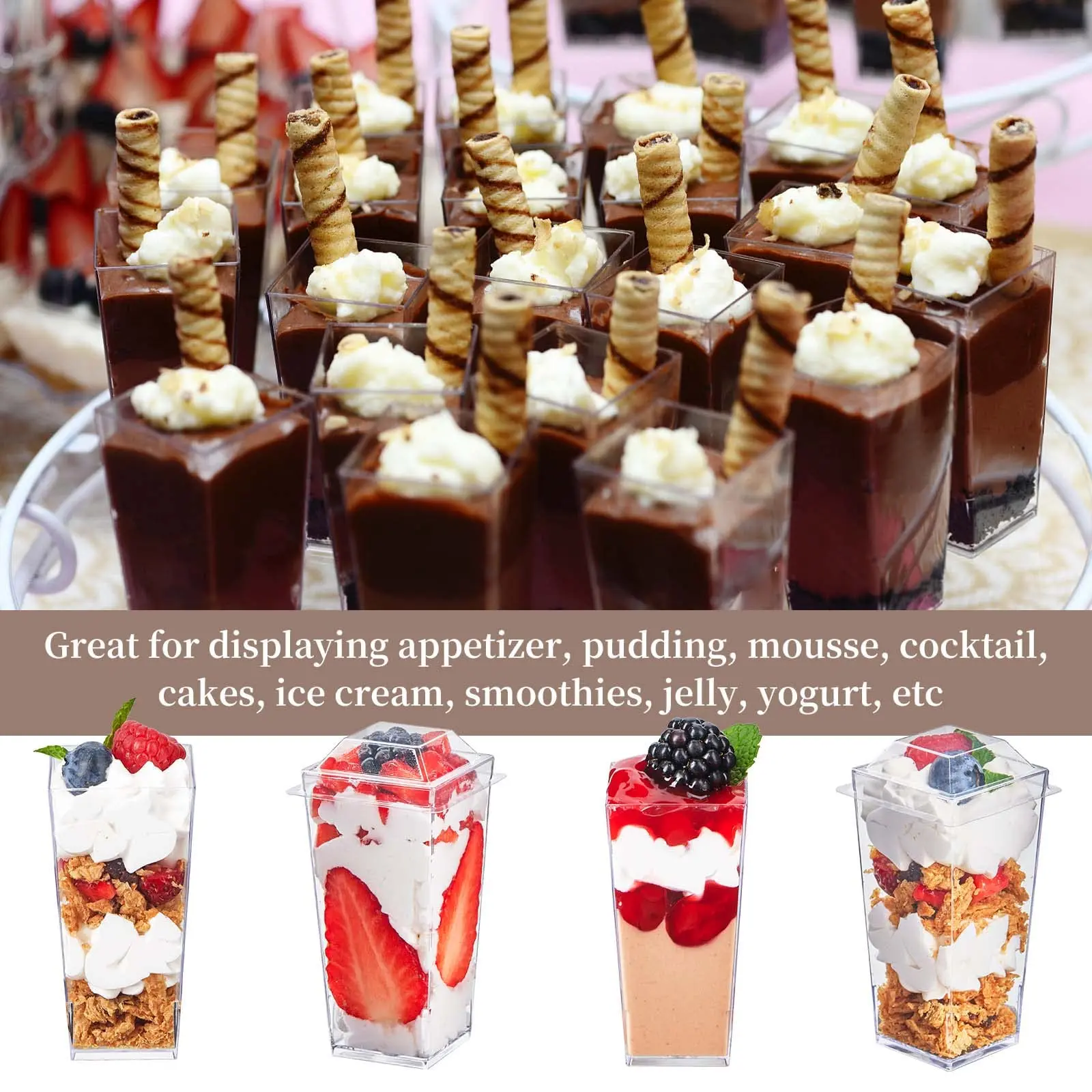 50Pcs 3oz Mini Dessert Cups with Lids and Spoons – Clear Square Plastic Parfait Cups fo... - SKU CCL60901 - UGI Packaging