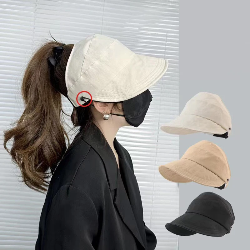 Foldable Wide Brim Ponytail Sun Hat Drawstring Adjustable Cap Summer Quick-dry Visor Fisherman Cap For Women Beach Hat Summer