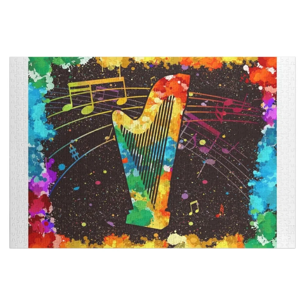 

Harp Watercolor Art Jigsaw Puzzle Custom Name Wood Game Children Personalize Personalized Toy Puzzle
