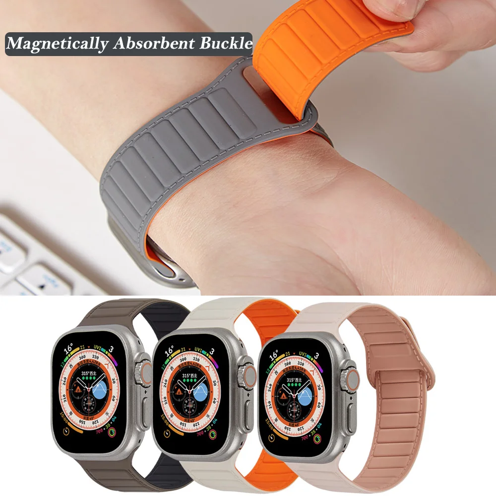 

Ремешок силиконовый магнитный для Apple Watch band, браслет для iWatch Series 3 5 6 se Ultra 7 8, 45 мм 44 мм 49 мм 38 мм 40 мм