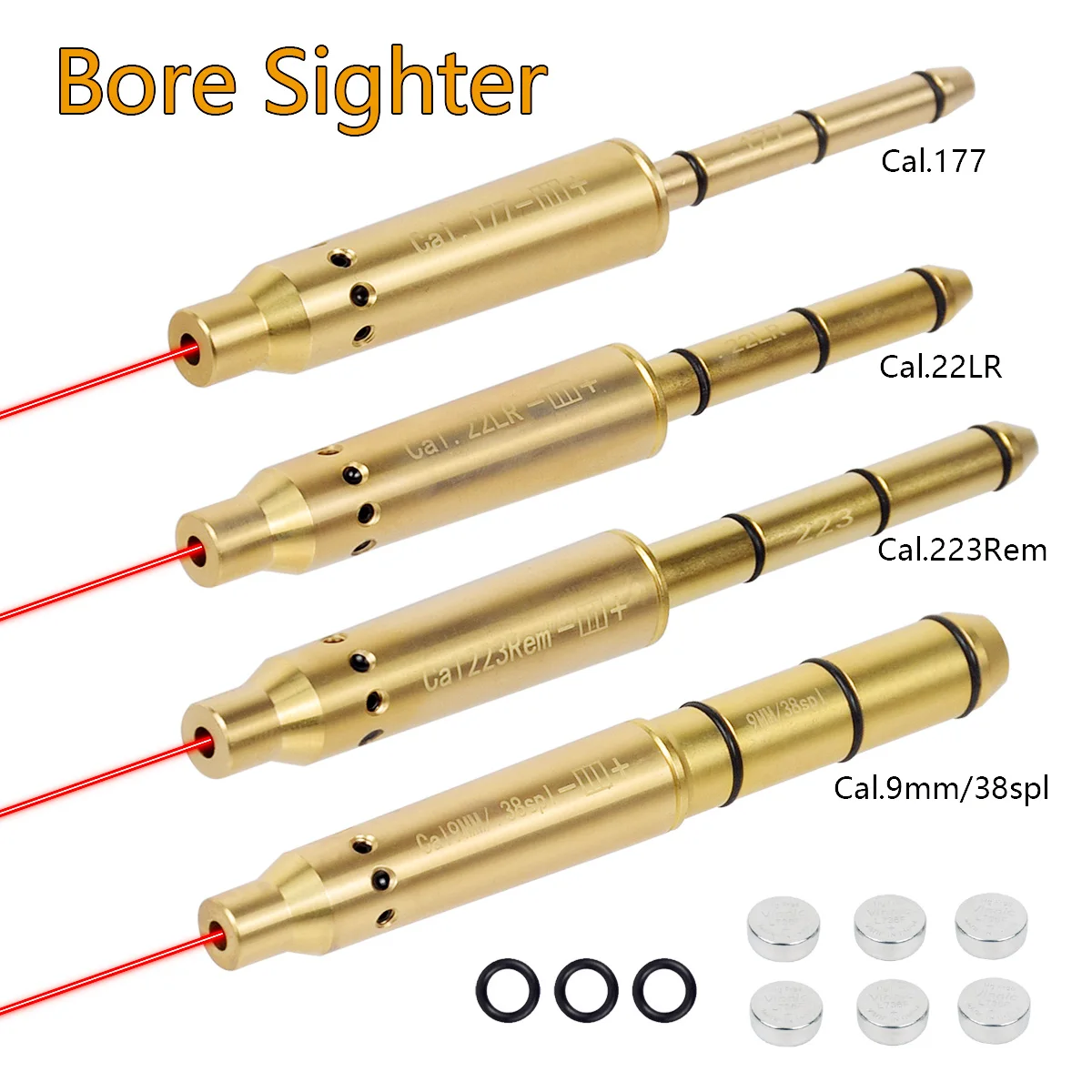 

Tactical Laser Bore Sight Cal Red Bore Cartridge .177 22LR .223Rem 9mm .38spl Caliber Boresighter Barrel for Revolver Airsoft