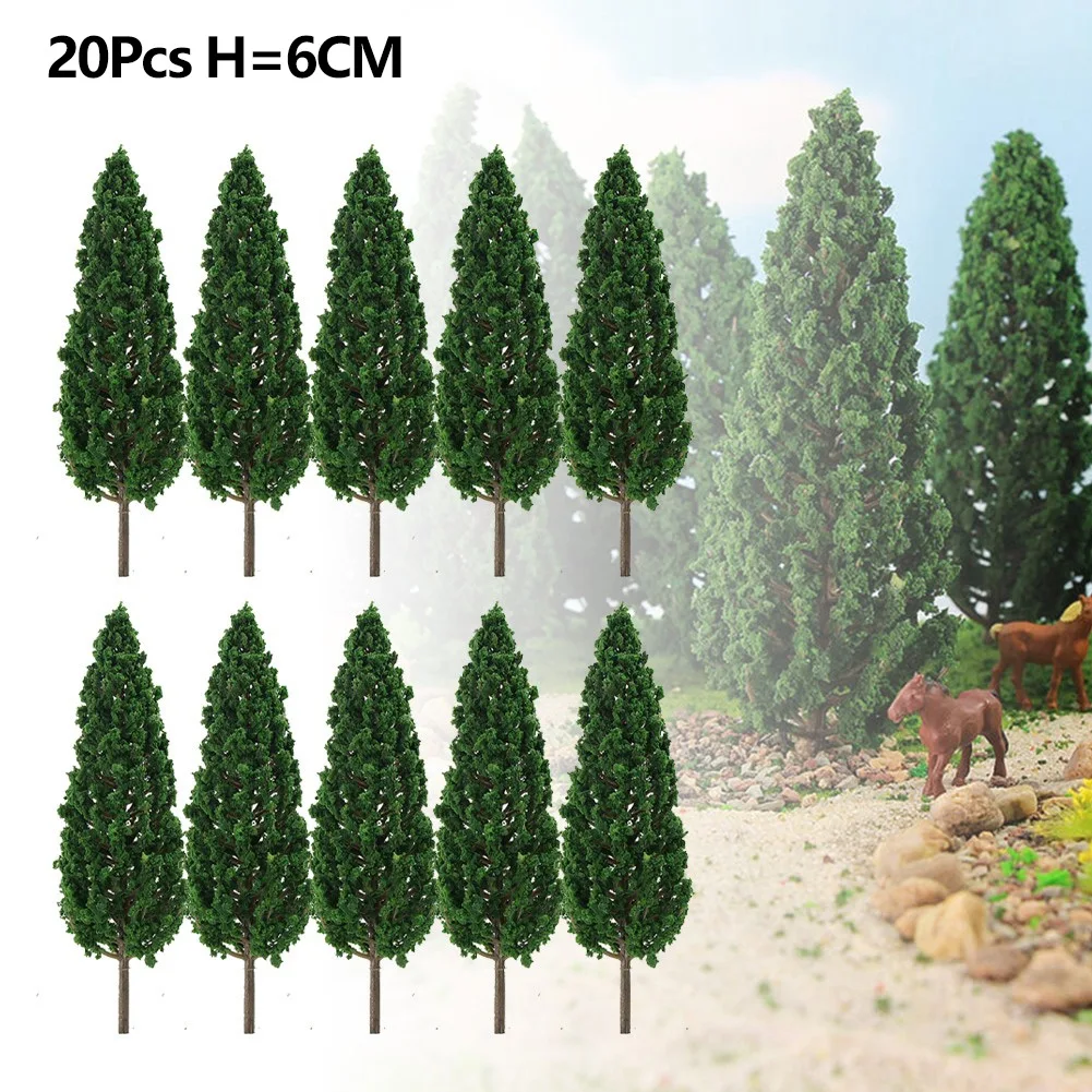 20Pcs 6cm Plastic Tower Shaped Trees Model Train Railway Railroad Scenery Landscape For Doll House Decor Pine Trees 2