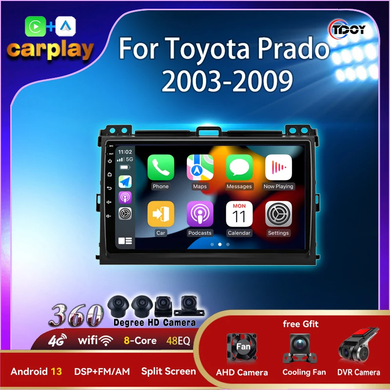 

Carplay Andriod авто беспроводной для Toyota Land Cruiser Prado 120 LC120 2003-2009 мультимедийный автомобильный Bluetooth Радио Android