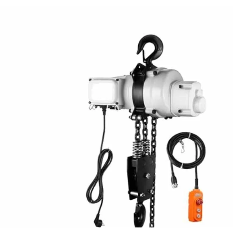 Neuer 1-Tonnen 110 V 10 Fuß Hubhöhe 380 V einphasiger elektrischer Kettenbrückenkran mit 360 ° drehbarer, verzinkter Doppelhaken