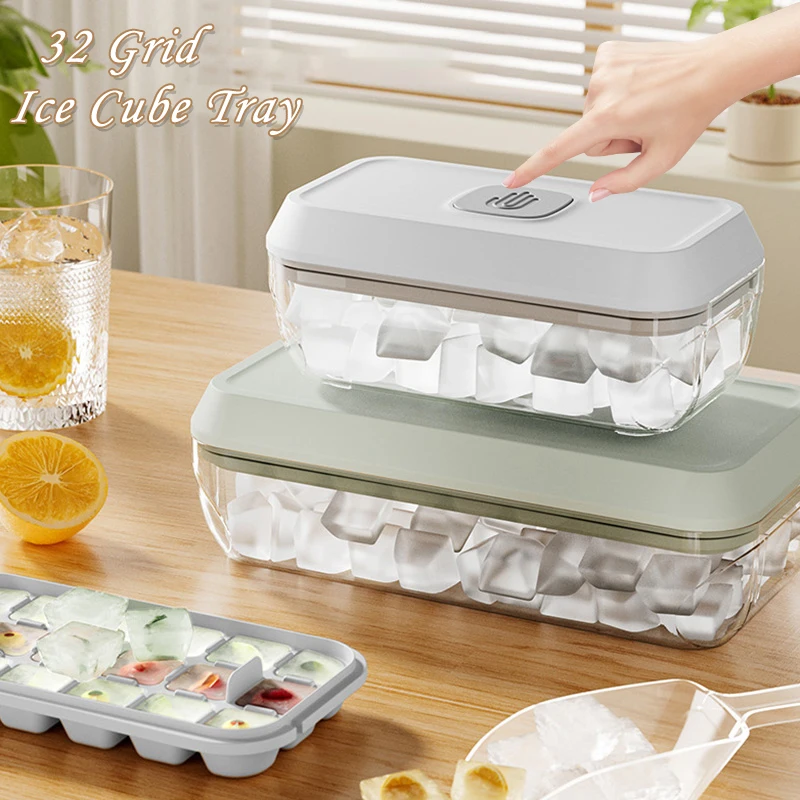 Silicone Ice Cube Tray Mould With Lid Shovel Storage Box Ice Maker DIY Whiskey Cocktail Tools 32 Grid