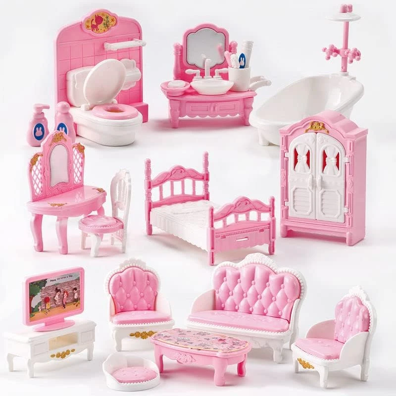 1:12 Miniature Home Furniture Set, Doll Accessories For Bedroom, Living Room, Kitchen And Bathroom, Doll House Accessories, Gift lid trash can kitchen wheel office living room bedroom toilet desk trash bin bathroom commode prullenbak house accessories