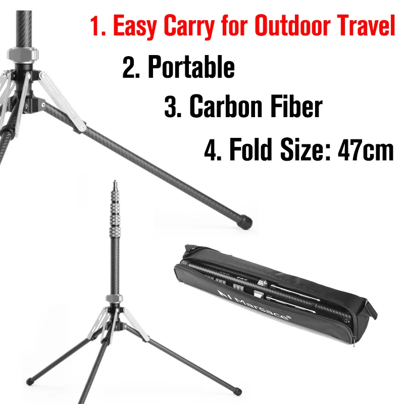 Marsace MF-01 Carbon Fiber Light Stand - Extends To 194cm, Detachable Monopod, 16mm/1/4" Screw Top