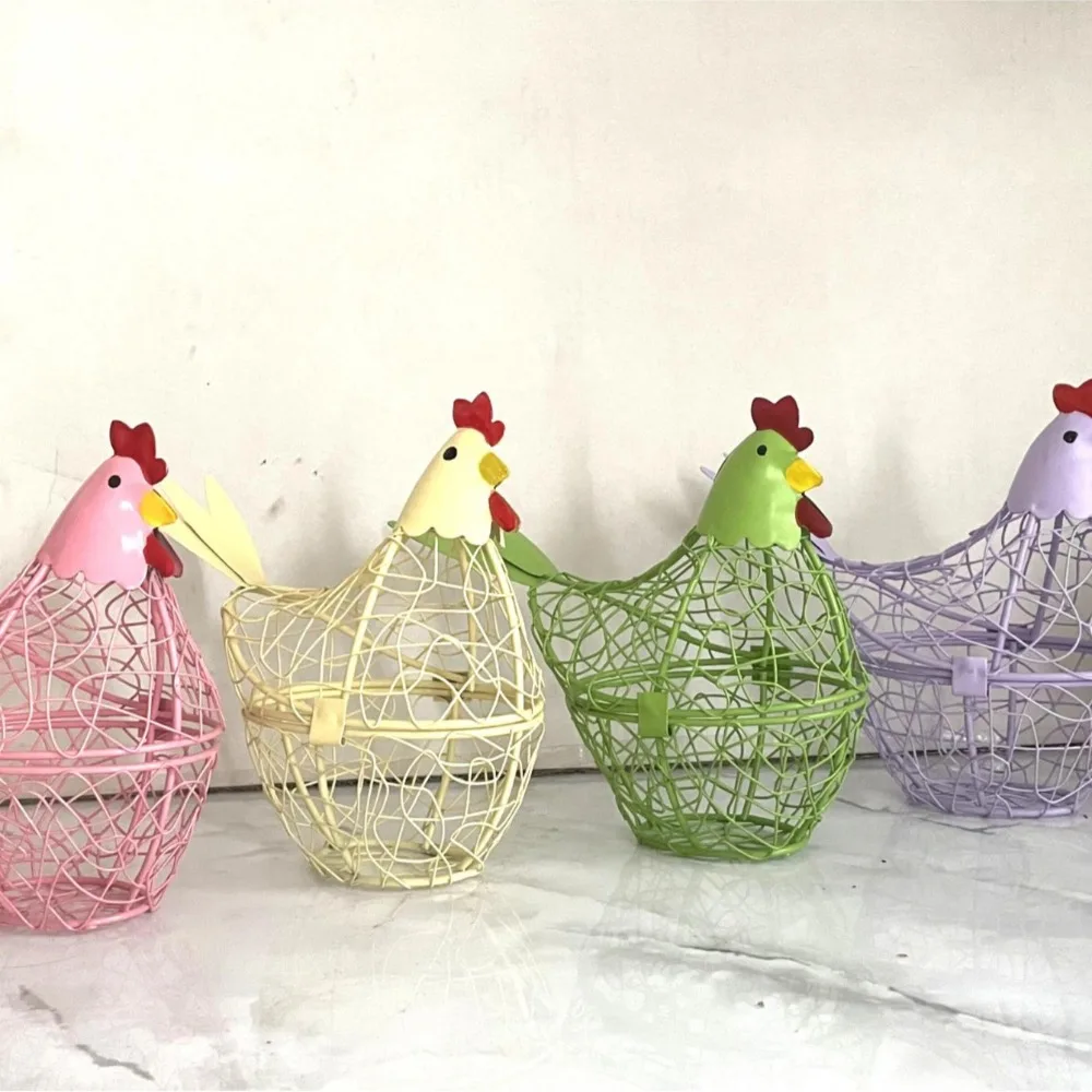 

Farmhouse Style Hen Shape Egg Baskets Practical Stable Craft Easter Eggs Storage Containers Iron Wire Egg Holder