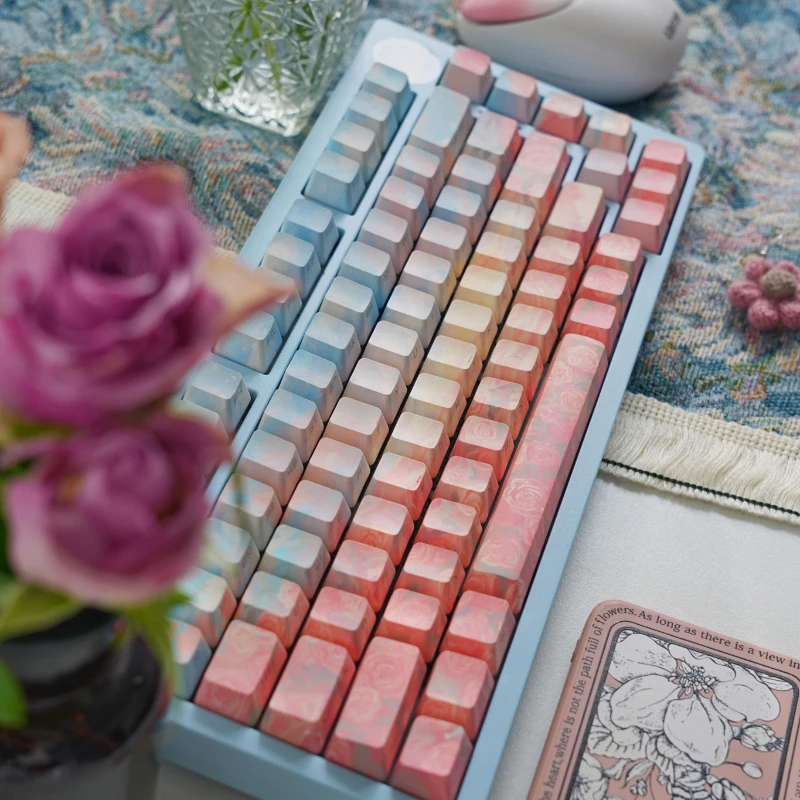 Echome Costa Rosa Keycap Letra Lateral Pbt Dye-sublimação Cap Teclado Artístico Perfil Oem Presente Teclado Mecânico - Imagem 5
