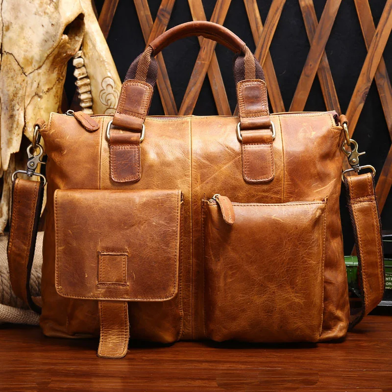 

Crazy horseskin vintage leather men's bag Business fashion men's briefcase Large capacity messenger bag Men's handbag