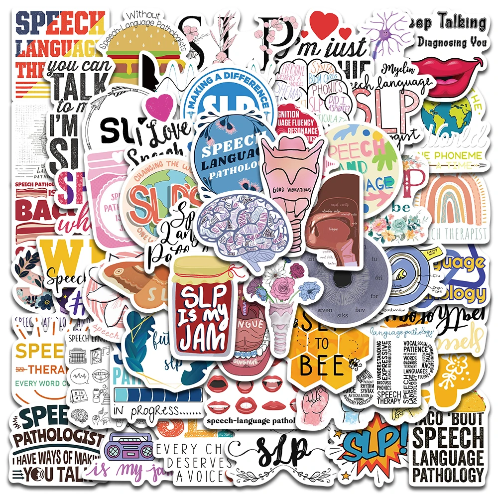 56pcs Cool Cartoon Speech Language Pathology Stickers For Guitar Luggage Phone Cup Decor Waterproof Graffiti Laptop Decals