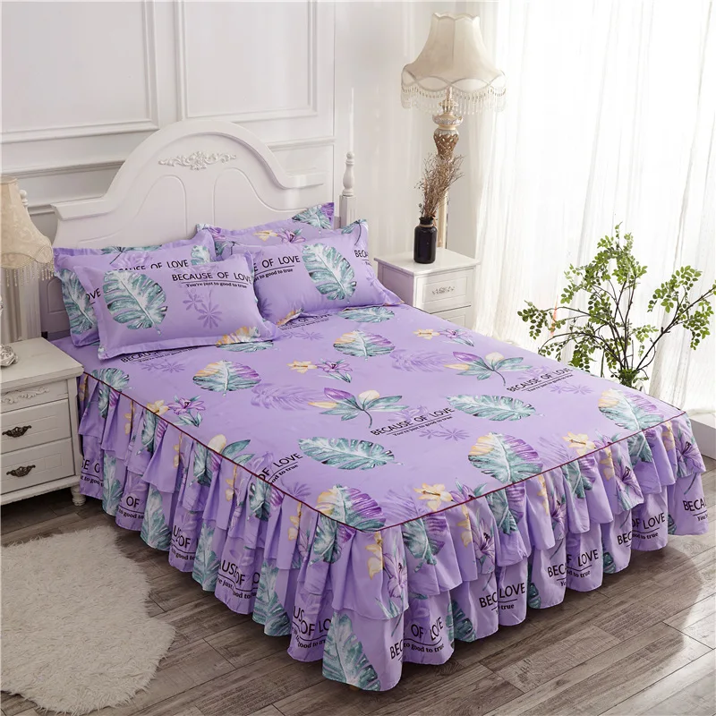 TECHOME Floral Bed Skirt or Pillowcase Bedding Sanding Twill Soft Bedspread King Queen Size Double Layer Bed Skirt Spring Summer