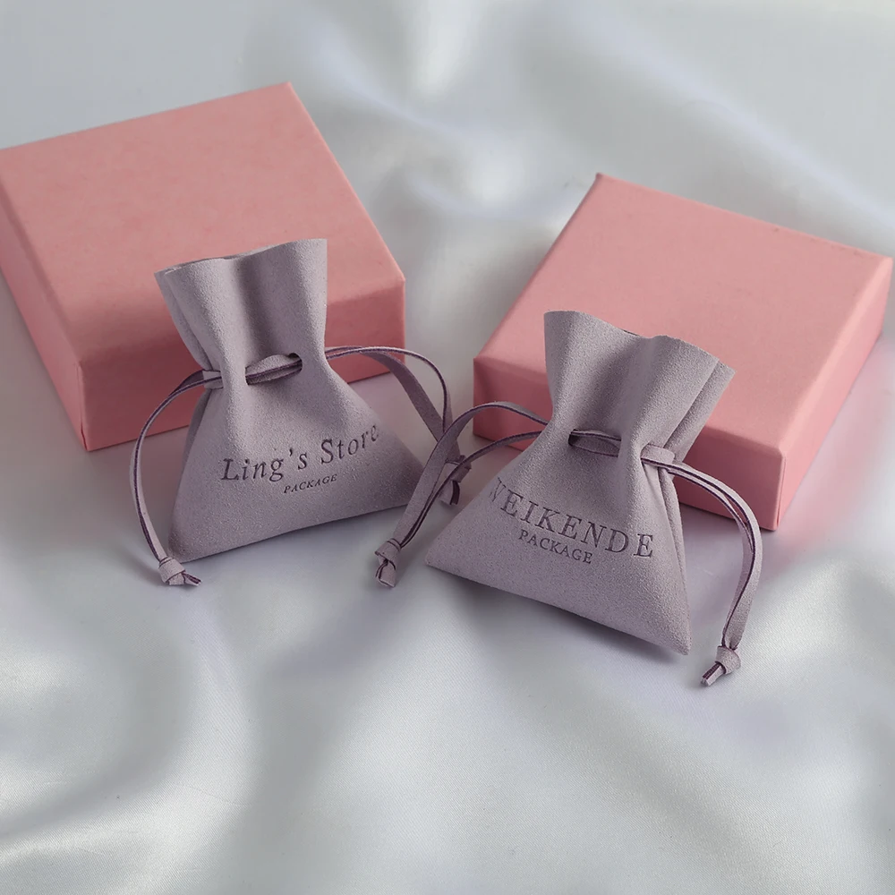 Custom Logo Luxury Microfiber Gift Packaging Drawstring Jewelry Pouch Suede Organizer Small Bags Wedding Favors For Guests Bulk