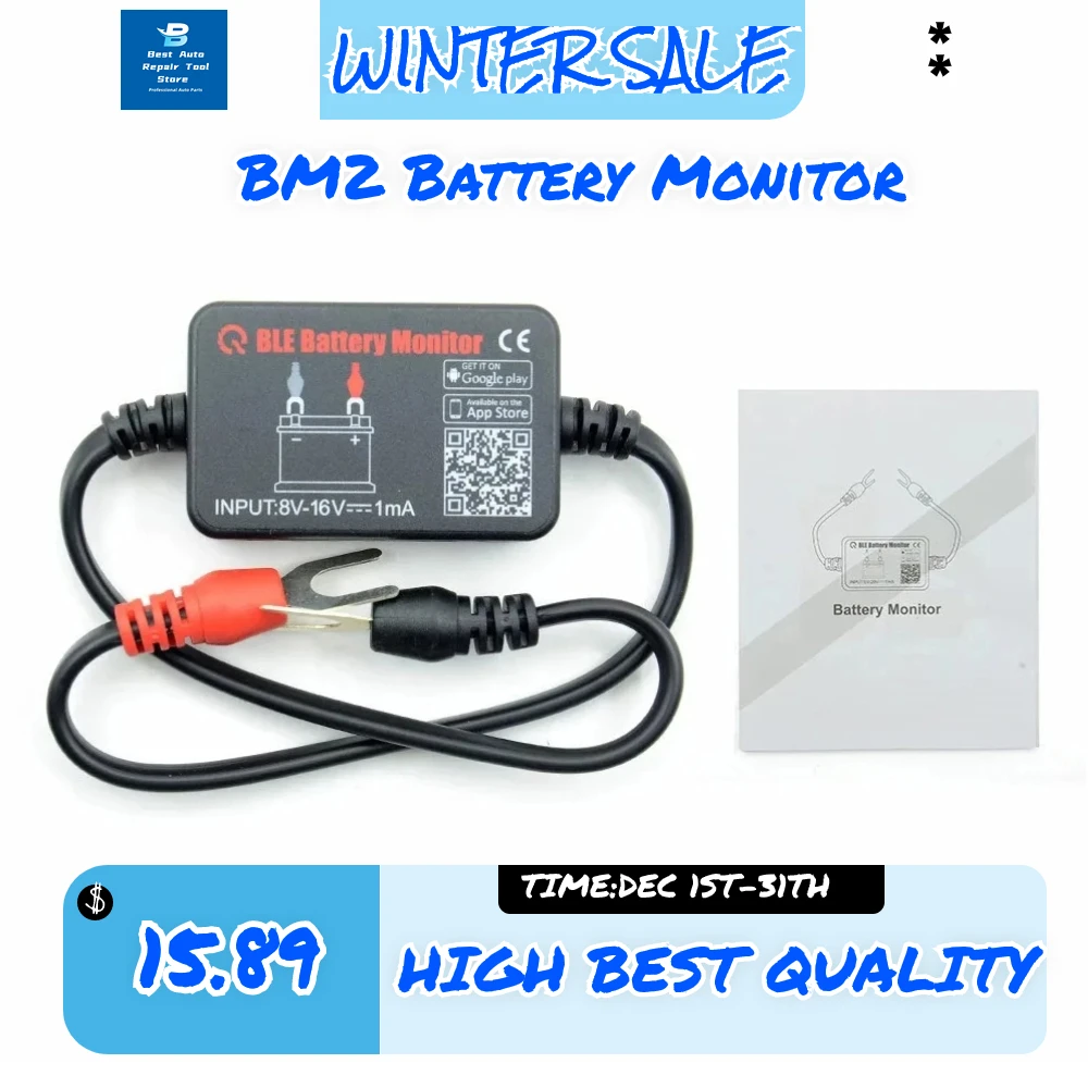 

BM2 Battery Monitor Analyzer Tester Bluetooth 8-16V Electric Circuit Cranking Test for Android IOS Diagnostic Tool Automotive