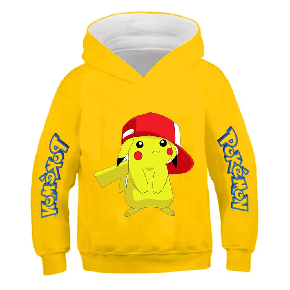 Pokemon Baby Boy Cool Pikachu Hoodie 4-14 Years Old Cartoon Sweater Spring And AutumnThin Coat Children's hooded new kid in sweatshirt vine