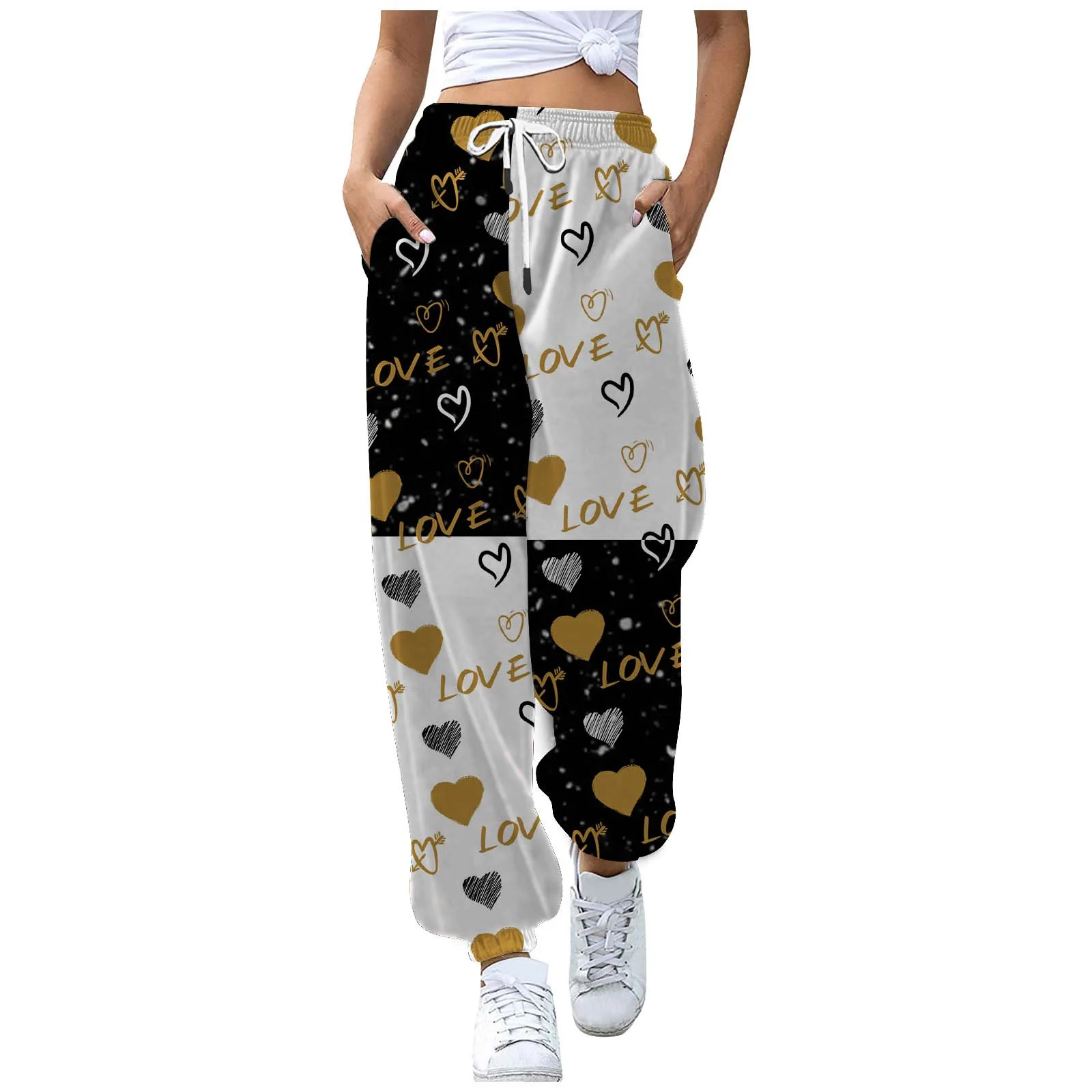 

Ladies' Casual Sporty Valentine's Day Heart Print Pockets Flared Crop Pants plus Size Outfits for Women 3x